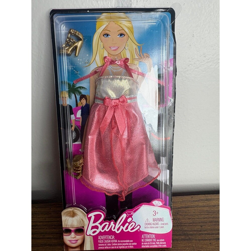 RARE 2009 BARBIE FASHIONS PEACH DRESS HEELS & PURSE N8328 R4262 MATTEL OPEN BOX